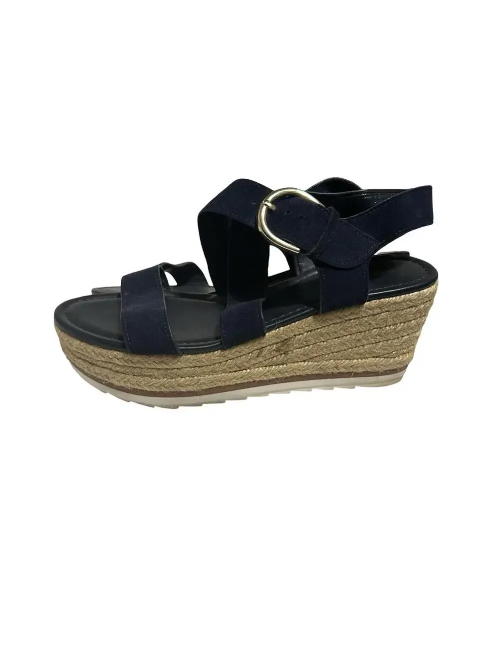 Marc Fisher Womens Size 9M Navy‎ Blue Espadrille Platform Wedge Sandals Buckle